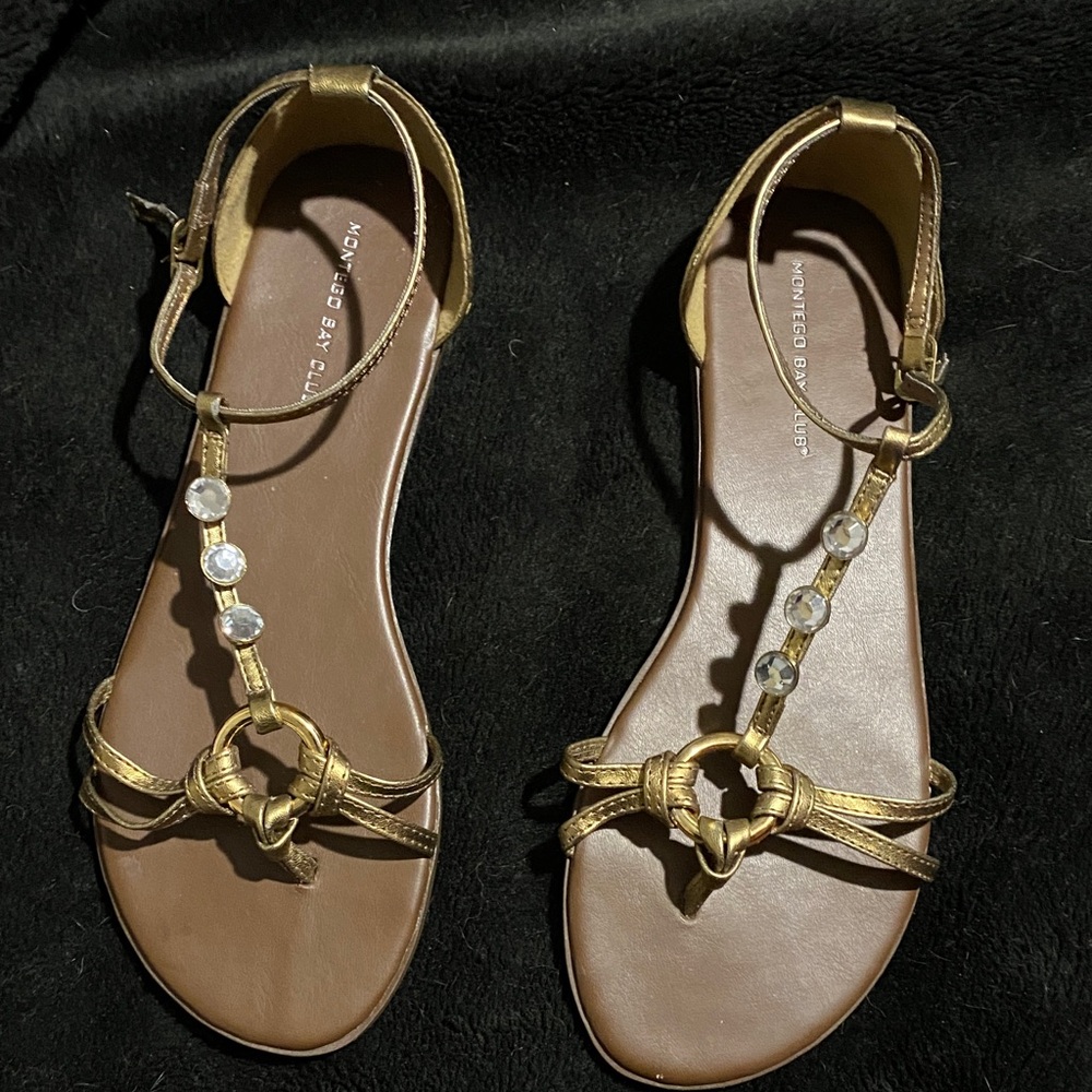 Montego Bay Club Gold Sandals with Crystal Accents